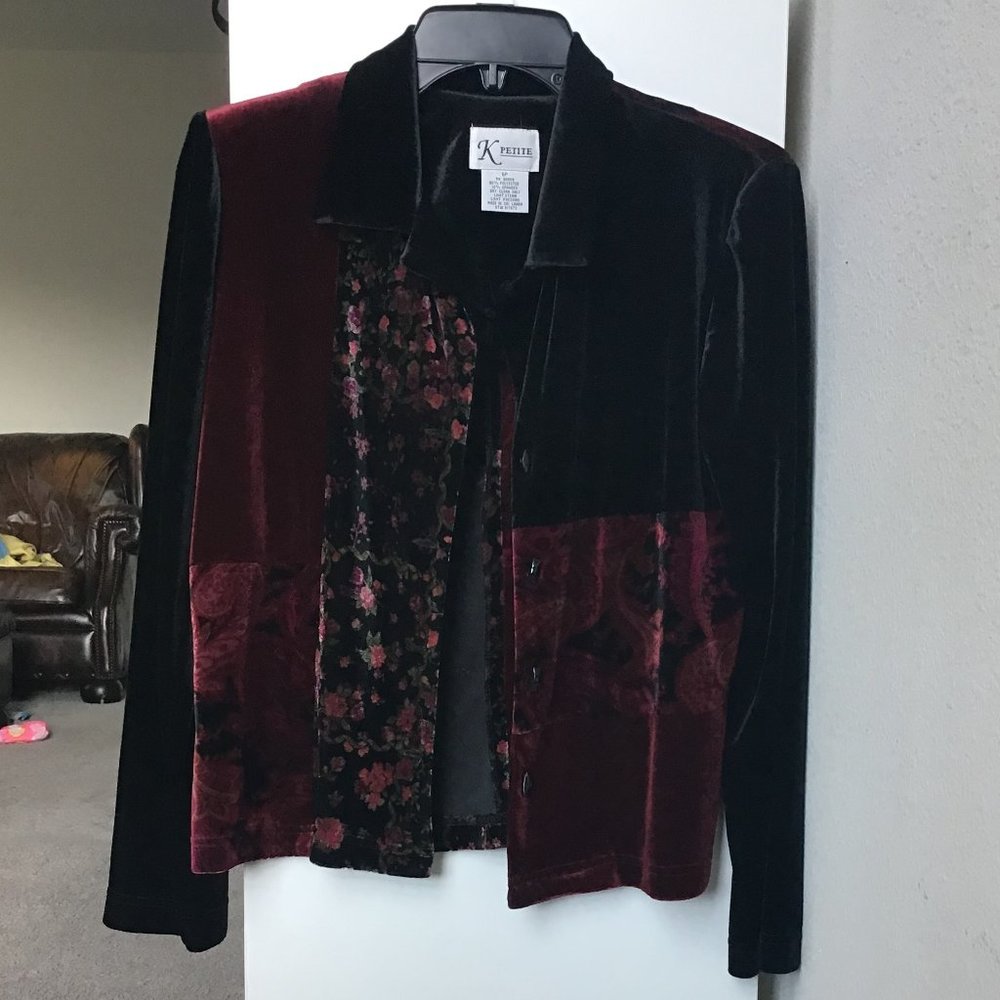 K Petite Long Sleeve Patchwork Blouse size 6P